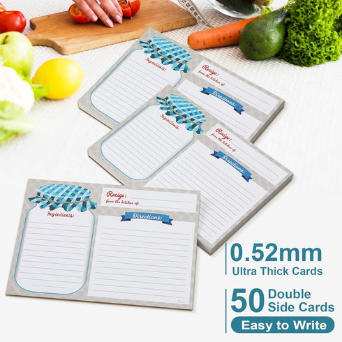 Toplive 50 Pack Recipe Cards, Mason Jar Recipe Cards Double Sided 4in x 6in, Blank Recipe Cards Thick Cardstock for Bridal Showers Wedding Housewa...