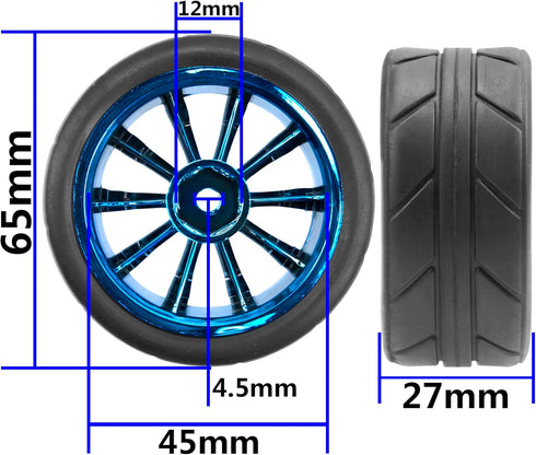 ShareGoo OD 2.55" Rubber Tires w/Plastic Wheel Rims 12mm Hex Compatible with HSP Tamiya Kyosho Traxxas Sakura WLtoys 1/10 RC On Road Racing Tourin...