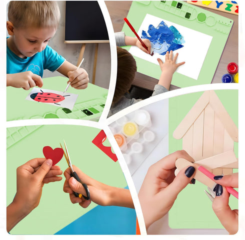 Art Supplies Portable Silicone Paint Art Mat with 10 Paint Brushes, 20"X16" Silicone Painting Mat Crafts Large Silicone Artist Mat Green...