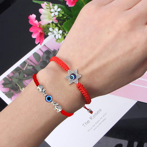 Evil Eye Lucky Pendant Bracelets Anklet Red Rope Cord Thread Braided Amulet Family Couple Friendship Adjustable Elephant Butterfly Sun Bracelets f...