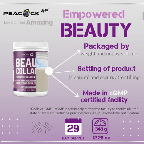 Beauty Collagen Peptides 12.28 oz Grape Seed Extract Biotin Pasture raised Bovine Bamboo extract Vitamin A C D3 E Copper...