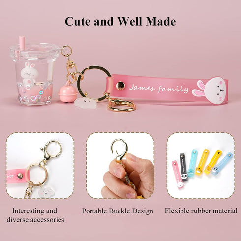 YOU WIZV Cute Keychain, Kawaii Backpack Liquid Floating Anime Bunny Keychain for Girls, Women, Daughters, Sister...
