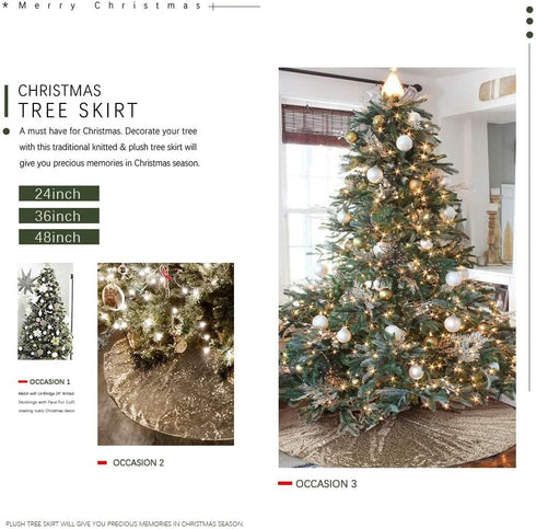 B-COOL Christmas Tree Skirt Champagne Gold Sequence Xmas Tree Skirts 48inch Round Sequin Tree Skirt Personalized Xmas Decor Home Decor Skirting...