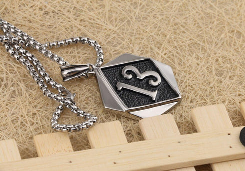 Large Heavy Lucky Number 13 Celtic Gothic Mens Stainless Steel Necklace + Rolo Chain...