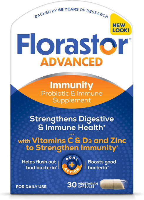 Florastor Select Immunity Boost Daily Probiotic & Immune Support Supplement for Women and Men, Saccharomyces Boulardii CNCM I-745 Plus Zinc, Vitam...