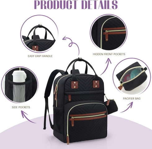 Diaper Bag Backpack, Baby Essentials Travel Tote Bag, Multi function Waterproof Backpacks, Travel Essentials with Stroller Straps & Pacifier Case ...