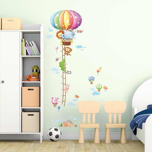 DECOWALL BS-1606 Animal Hot Air Balloon Height Growth Chart Kids Wall Stickers Wall Decals Peel and Stick Removable Wall Stickers for Kids Nursery...