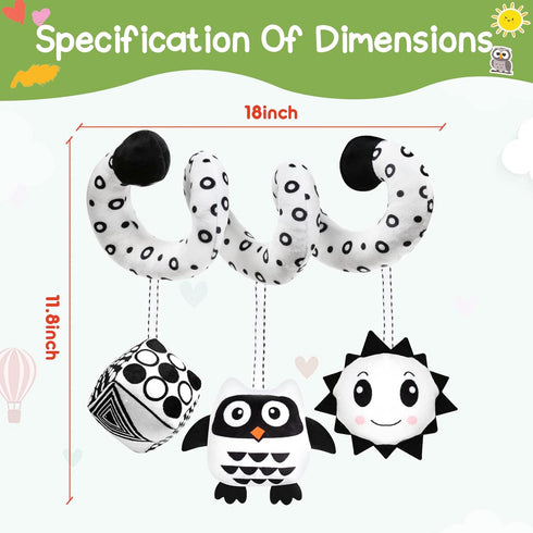 Baby Spiral Hanging Stroller and Car Seat Toys Black and White High Contrast Sensory Toy Newborn Plush Activity Toys Thank You Gifts for 0 3 6 9 1...