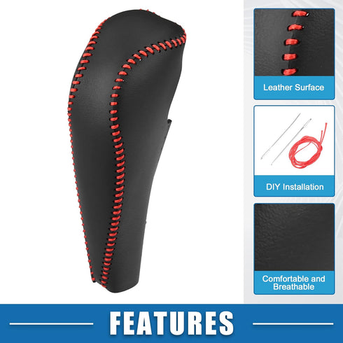 Gear Shift Lever Cover Automotive Interior Gear Shift Knob Trim for Honda Civic 9th 2012-2015 Black Red Stitches...
