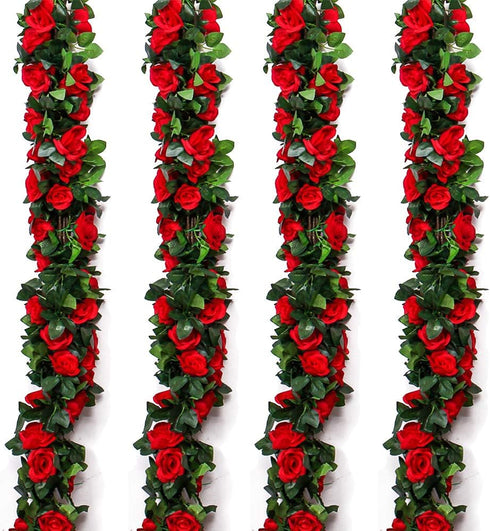 Musdoney 4Pcs 32.2 FT Fake Rose Vine Flowers Plants Artificial Flower Garland Hanging Rose Ivy Home Hotel Office Wedding Party Garden Craft Art De...