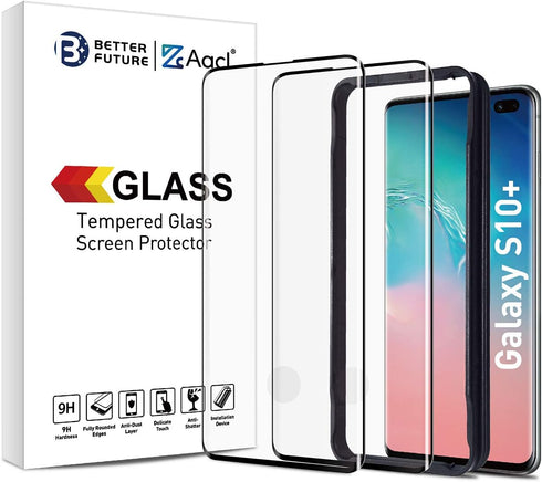 AACL Glass Screen Protector for Samsung Galaxy S10 Plus,6.4-Inch,2 Pack,Curved Tempered Glass,Compatible with Ultrasonic Fingerprint Scanner,Black...