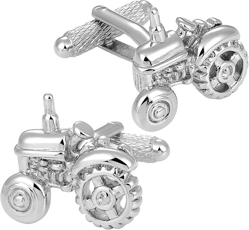 Silver Tone Farm Tractor Cufflinks For Men With Gift Box....