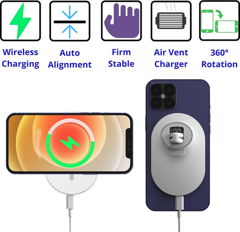 Aporia - Compatible for MagSafe Car Charger Apple iPhone +12 Pro Max Plus Mini | Phone Mount Charger for Magnetic Wireless Fast Qi Charging (White...