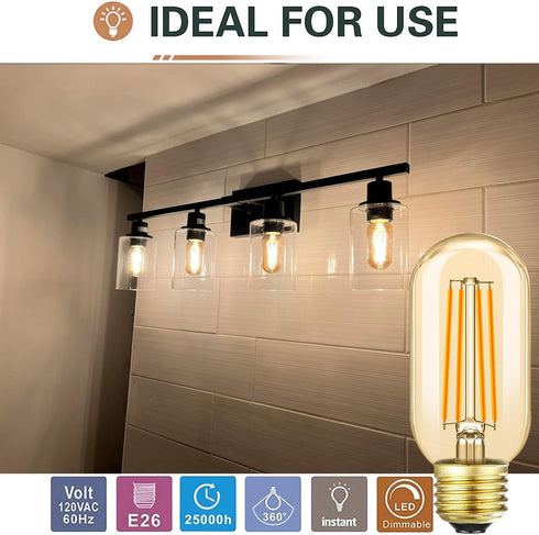 Leools T45 LED Bulb,8W E26 LED Bulb Dimmable Equivalent E26 Bulb 75 Watt,Amber Warm White 2700K E26 Edison Bulb T14,AC120V,700lm,CRI90,Amber Glass...