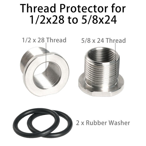 2 Pack Thread Adapters and Washers?1/2x28 to 5/8x24 Stainless Steel Thread Protector with Rubber Washer (Silver)...