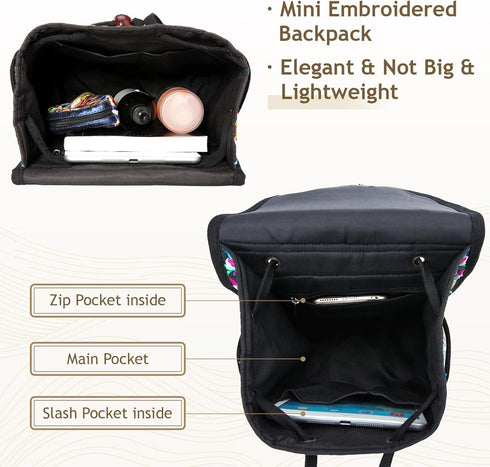 Jursccu Embroidered Backpack Purse for Women Vintage Handbag Small Drawstring Casual Travel Shoulder Bag Daypack...