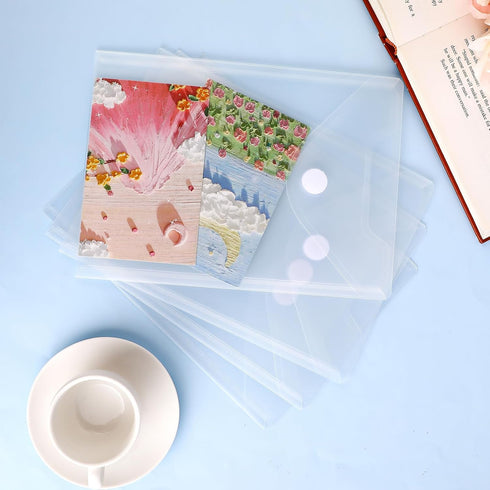 Document Folders, 12 Pack Large Clear Die & Stamp Storage Bag 10 x 7 inch Transparent Plastic Envelopes Waterproof Poly Envelope with Closure File...
