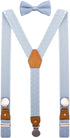 Men's Suspenders and Bow Tie Set Adjustable with Round Metal Clips 48" Blue White Polka Dot...