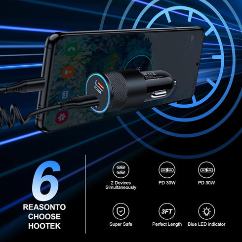 Type C Fast Car Charger for iPhone 15 Pro Max,Samsung Galaxy S24/S23/Z Flip5/Fold5/A55/A15/A54/S22/A14/A13,Pixel 8 Pro,60W Dual USB-C Car Rapid Ch...