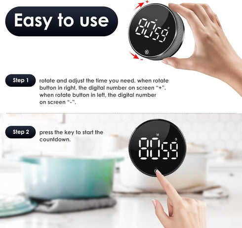 Digital Kitchen Timers for Cooking, Magnetic Visual Timer with Loud Ring & LED Display for Seniors Kids, Countdown Countup Timer for Classroom Bak...