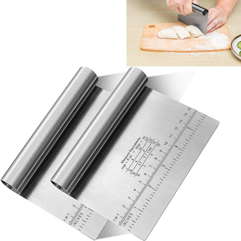 Pro Dough Pastry Scraper/Cutter/Chopper Stainless Steel Mirror Polished with Measuring Scale Multipurpose- Cake, Pizza Cutter - Pastry Bread Separ...