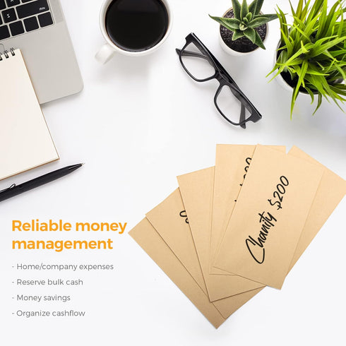 ACSTEP 100 PACK Brown Cash Envelopes 3 1/2 x 6 1/2 for Budgeting, Small Kraft Money Envelopes Self Adhesive for Cash, Coins, Check, Seeds, Money S...