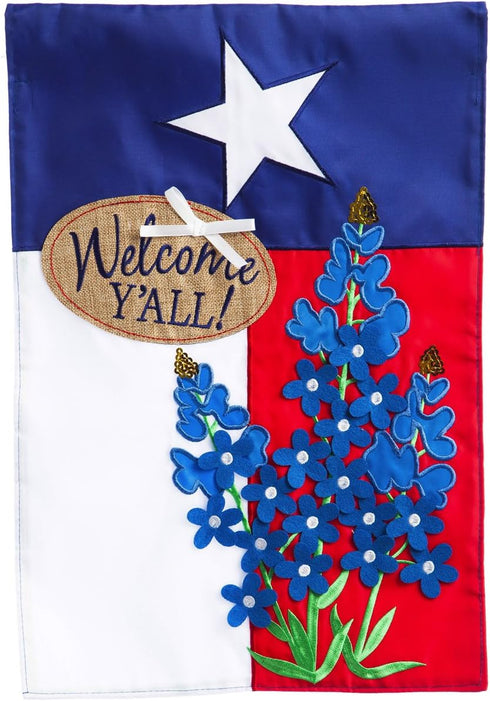 Evergreen Flag Texas Blue Bonnets Garden Applique Flag | Welcome Texas State Garden Flag for Outside 12x18 Double Sided | Small House Flag for Law...