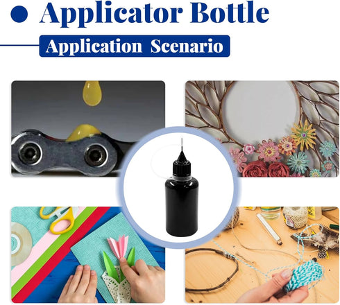 Hordion 12Pcs 1 Oz/ 30ml Black Precision Tip Applicator Bottle, 10ml Glue Applicator Bottles, Metal Needle Plastic Bottle, DIY Quilling Tool for G...