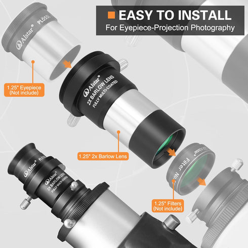 Alstar 1.25" 2X Barlow Lens MultiCoated Metal with M42x0.75 Thread Camera Interface for Telescopes...