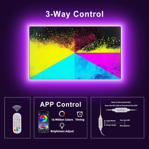 LED TV Backlight, 16.4 ft USB Powered LED Lights for TV 65-80 inch, Led TV Light, RGB Color Changing LED Strip Lights TV Monitor Behind Lighting w...