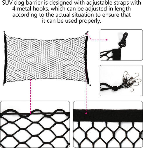 Dog Car Net Barrier for SUV - Pet Car Divider Back Seat Barrier Net, Easy to Install and Remove,Adjustable Car Dog Divider for Trucks, SUV, Vans, ...