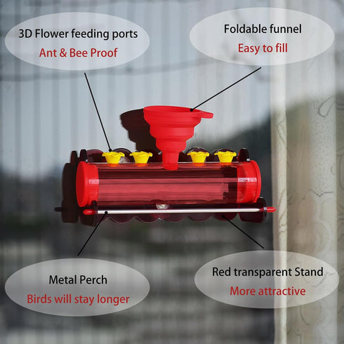 Hummingbird Feeder, Window Hummingbird Feeders with Long-Lasting Strong Suction Cups, 4 Ports Flower Bar Humming Bird Nectar Feeder, Ant & Leak Pr...