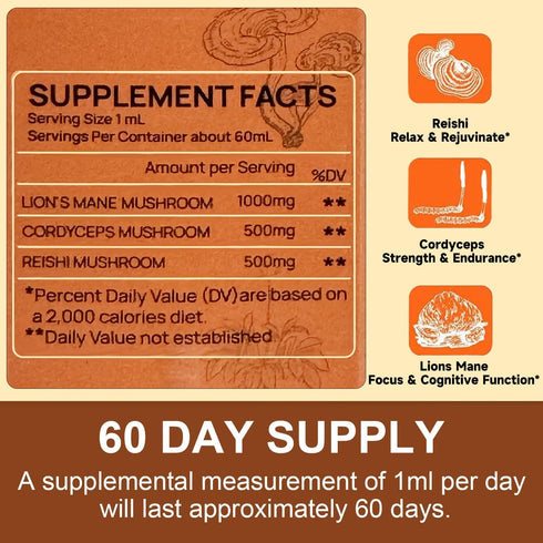 Lions Mane Mushroom Supplement for Memory, Focus & Clarity, Mushroom Supplement with Lion's Mane, Cordyceps, Reishi for Natural Immune Support, No...