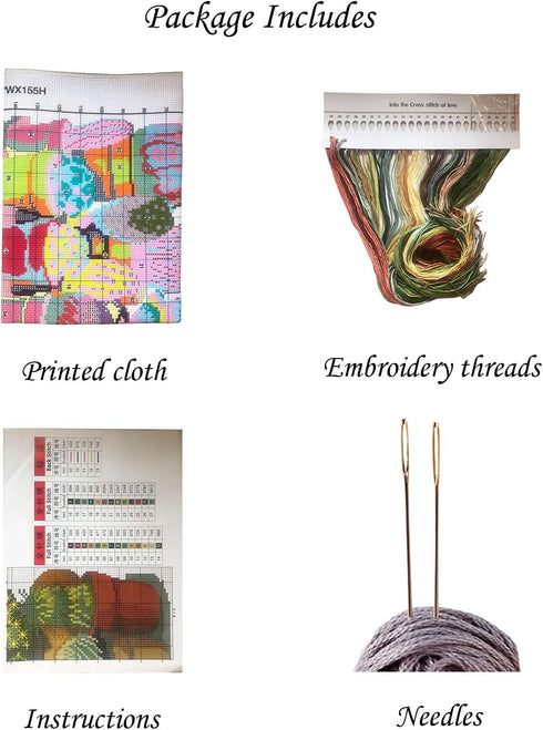 HUKI Stamped Cross Stitch Kits for Adults 11CT Counted Cross Stitch Kits for Beginners Embroidery Kits with Cactus Pattern Cloth, Needles, Floss...