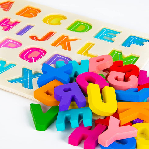 Alphabet Puzzle Wooden Puzzles for Toddlers 1 2 3 4 5 Year Old, ABC Puzzle Shape Alphabet Learning Puzzles Toys with Puzzle Board & Letter Blocks,...