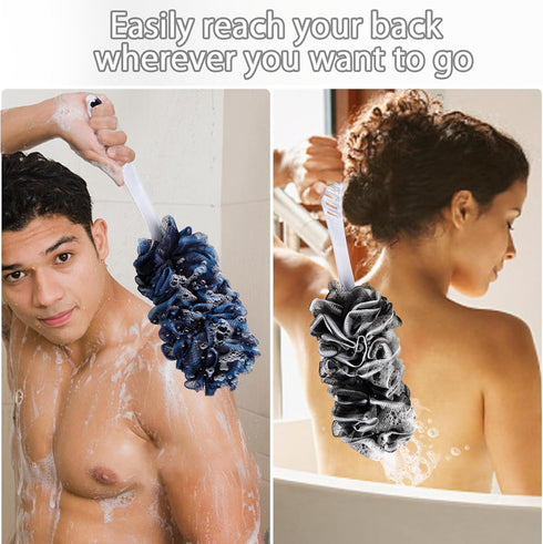 2Pack Loofah Sponge, Qewro Dual-Sided Loofah on a Stick Exfoliating Body with Long Handle, Body Scrubber for Back use in Shower with Loufas or Luf...