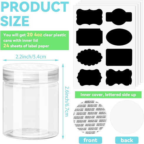 20 Pack Clear Plastic Jars with Lids, 4oz Empty Wide-Mouth Plastic Containers, Refillable Storage Containers for Cosmetics, Lotions, Butters and F...