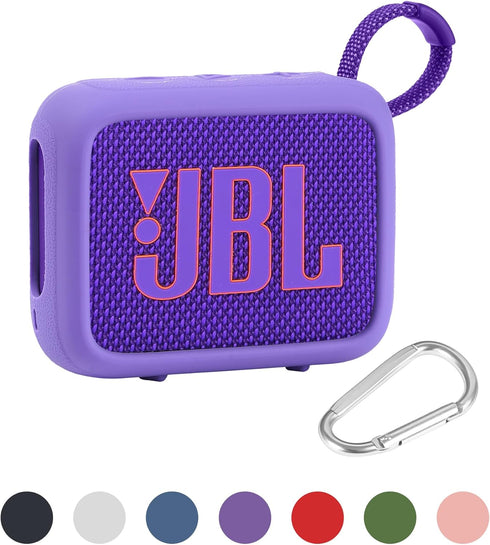 for JBL Go 4 Waterproof Bluetooth Speaker Silicone Cover Case, Portable Silicone Travel Case with Carabiner, Protective Skin Case (Purple Case) - ...