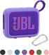 for JBL Go 4 Waterproof Bluetooth Speaker Silicone Cover Case, Portable Silicone Travel Case with Carabiner, Protective Skin Case (Purple Case) - ...