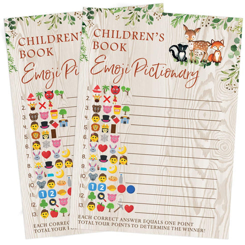 Printed Party Baby Shower Games – Children's Book Emoji Game for Boy or Girl, Woodland Forest Animals Theme, 50 Cards...