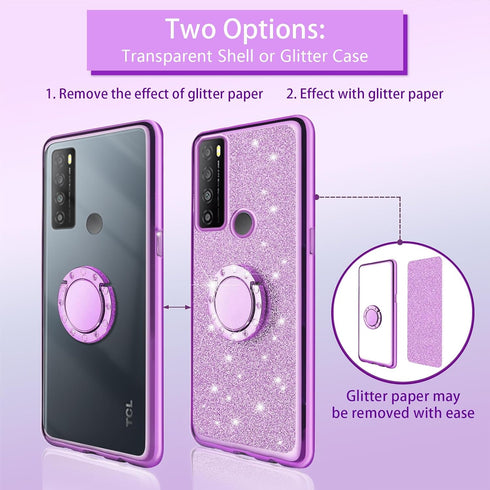 Case for TCL 30 XL (6.82-inch) Cover ShockProof Protector with Strap Lanyard Holder Ring for Girls Women Glitter Sparkle Bling Cute Phone Case for...
