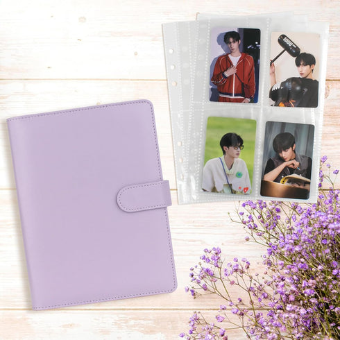 A5 Binder, Kpop Photocard Binder, 6 Ring Binder Album with 200 Card Slots, PU Leather Binder Cover with Magnetic Buckle Closure for Organizing Tra...