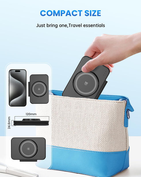 JoyGeek Magnetic Wireless Charging Station for Apple Devices, 3 in 1 Foldable Charger Stand for MagSafe,Compatible with iPhone 15/14/13/12 Series,...