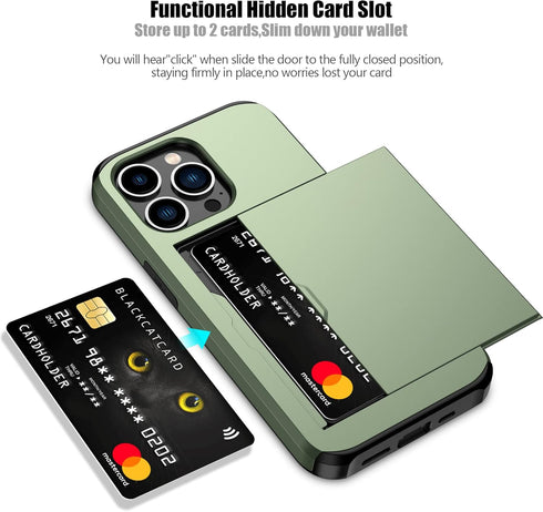 Nvollnoe for iPhone 13 Pro Case with Card Holder Heavy Duty Protective Dual Layer Shockproof Hidden Card Slot Slim Wallet Case for iPhone 13 Pro f...