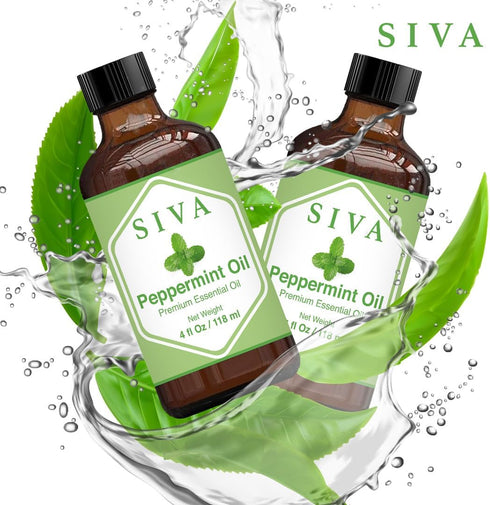 Siva Peppermint Essential Oil - 4 Fl Oz – Natural Peppermint Oil - for Diffuser, Face, Skin Care, Aromatherapy, Hair Care, Scalp and Body Massage ...