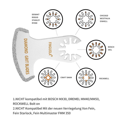 Oscillating Tool Blades, 6Pcs Diamond Carbide Multi Tool Blades for Grout Removal and Soft Tile Cut, Semi Circle Finger Segment Swing Grit Grout O...