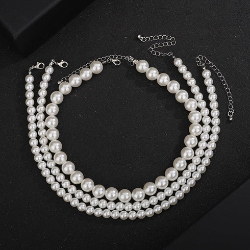 3PCS Multi-Layer Simulated Pearl Choker Necklace Multi-Strand Pearl Statement Bridal Choker Necklace 1920s Pearl Jewelry for Wedding Party 20s Fla...