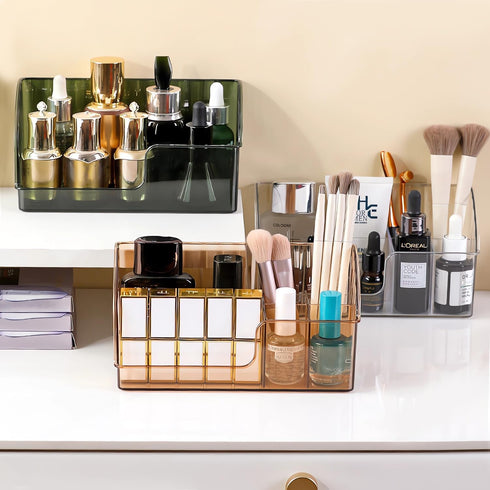 Makeup Brush Holder Organizer,Acrylic makeup brush organizer with removable slots, suitable for cosmetics and beauty supplies, bathroom,cabinet, d...