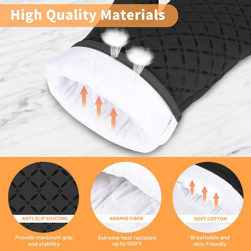 IXO Oven Mitts, Oven Gloves Heat Resistant 500°F with Non-Slip Silicone Surface Pot Holders, Kitchen Mitt with Soft Cotton Lining for Baking, Cook...