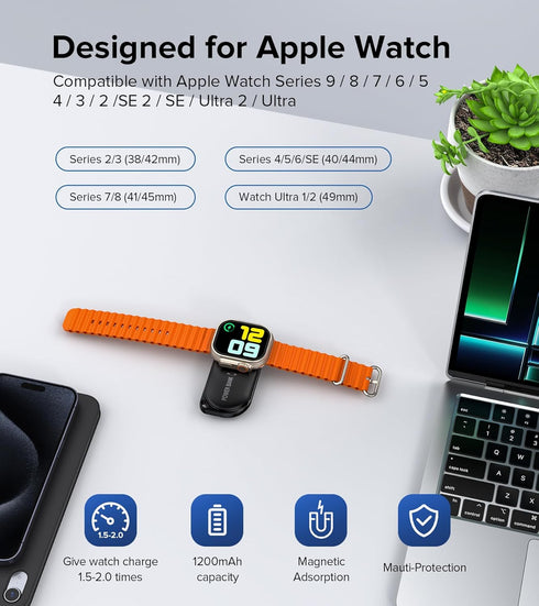 Portable Charger for Apple Watch, 1200mAh Travel Power Bank Magnetic Wireless Charger Station for iWatch Series 9/8/UItra/7/6/5/4/3/2/SE......